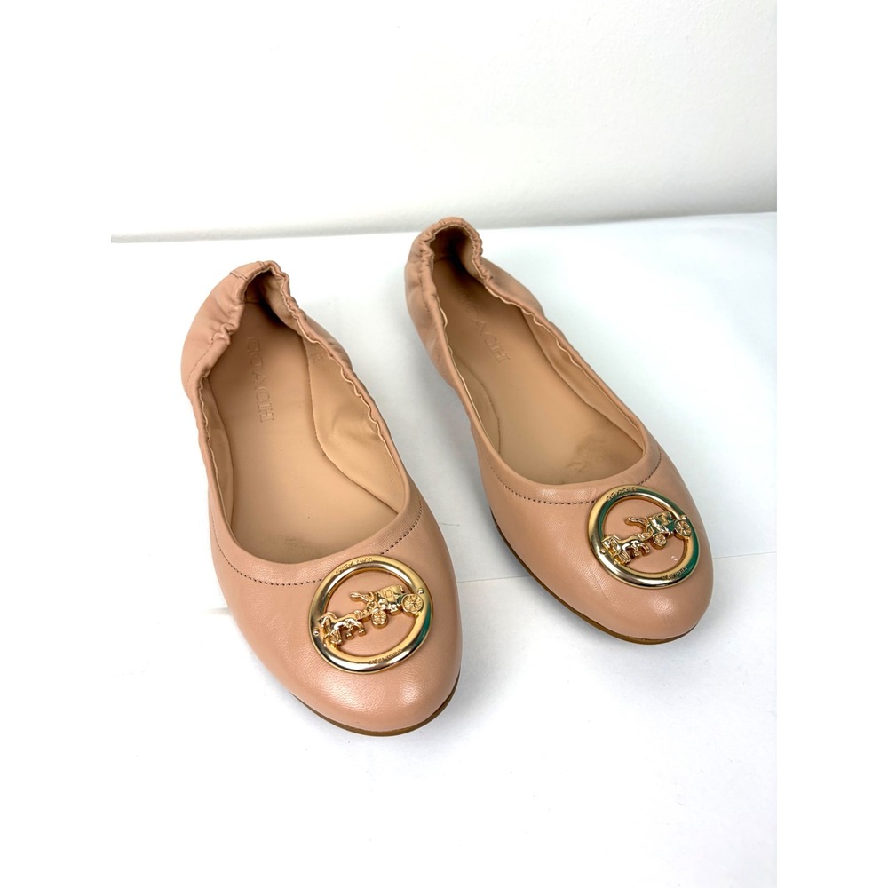 Coach Bailey Ballet Flats 7 Beechwood Pink Nude Leather Slip On Classic